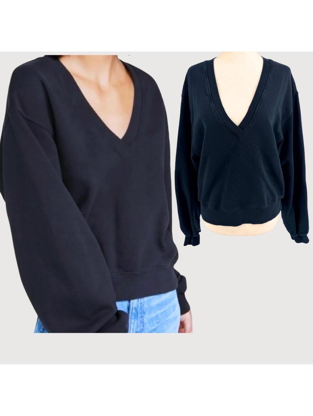 Agolde Low V Neck French Terry Sweatshirt Navy XS